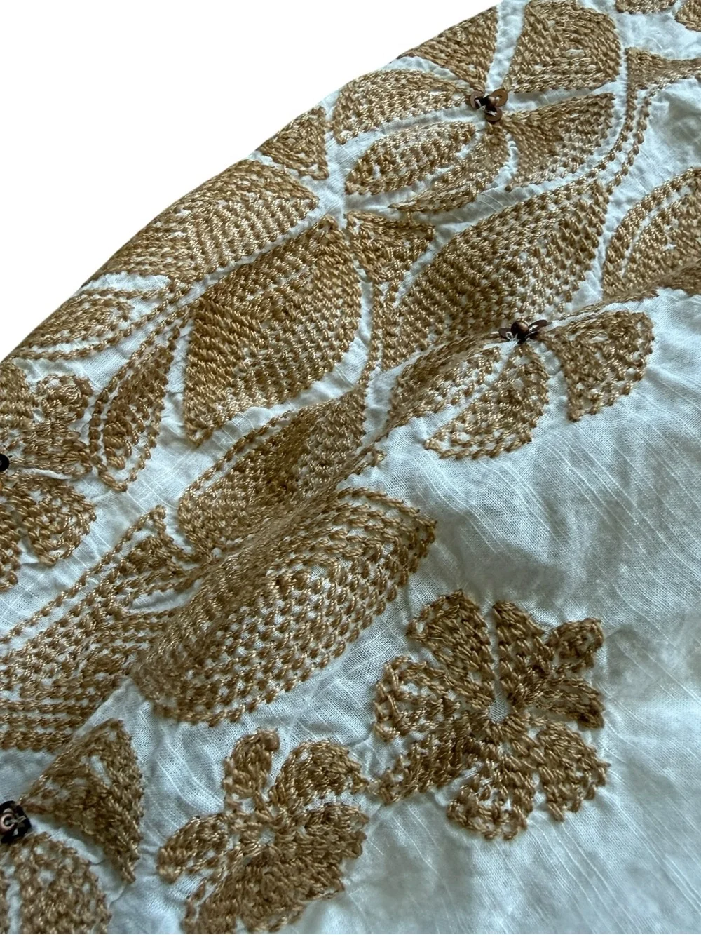 Anthropologie Embroidered Smocked Puff Sleeve Blouse M Petite Boho Romantic